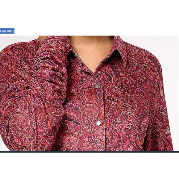 Susan Graver Reg Printed Faux Suede Knit Long Sleeve Shirt Mauve/Rose XS A610408 - Picture 2 of 2